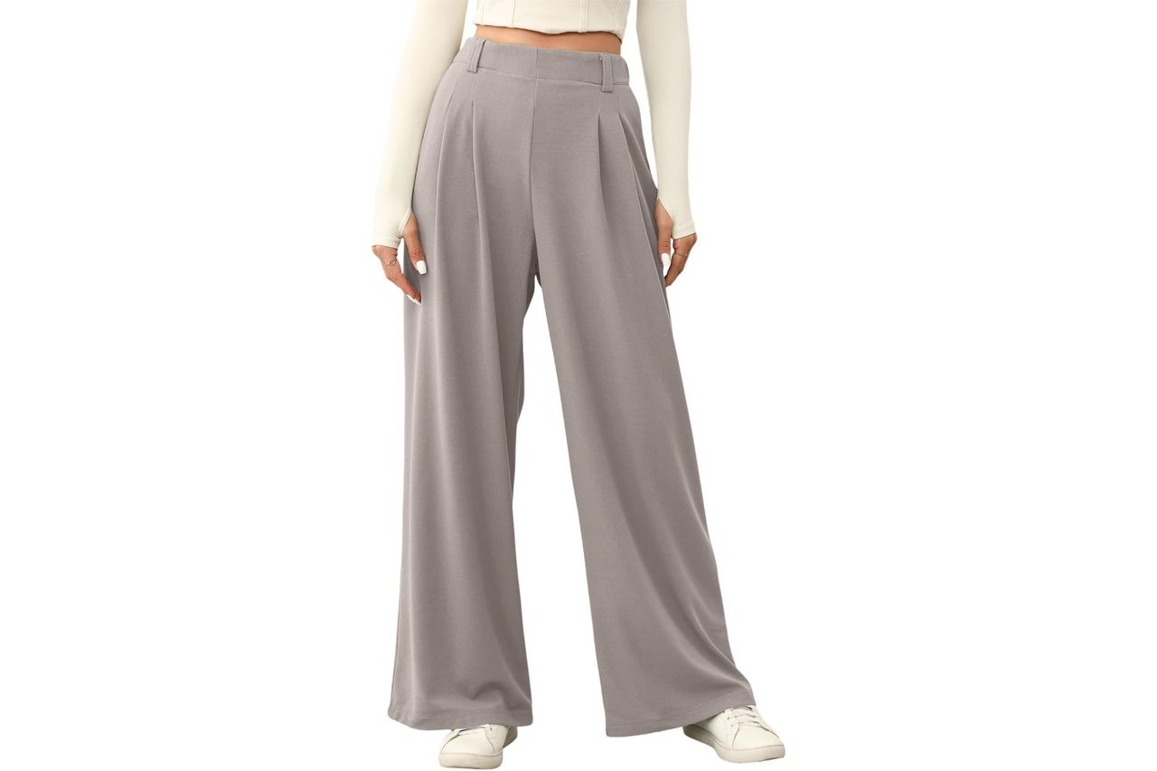 Evaless Womens Wide Leg Pants Elastic High Waisted Waffle Knit Credit: Amazon