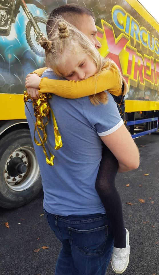 Faye with her father Joe Condon. Faye Condon being carried by her fatherCredit: Christina Condon / SWNS
