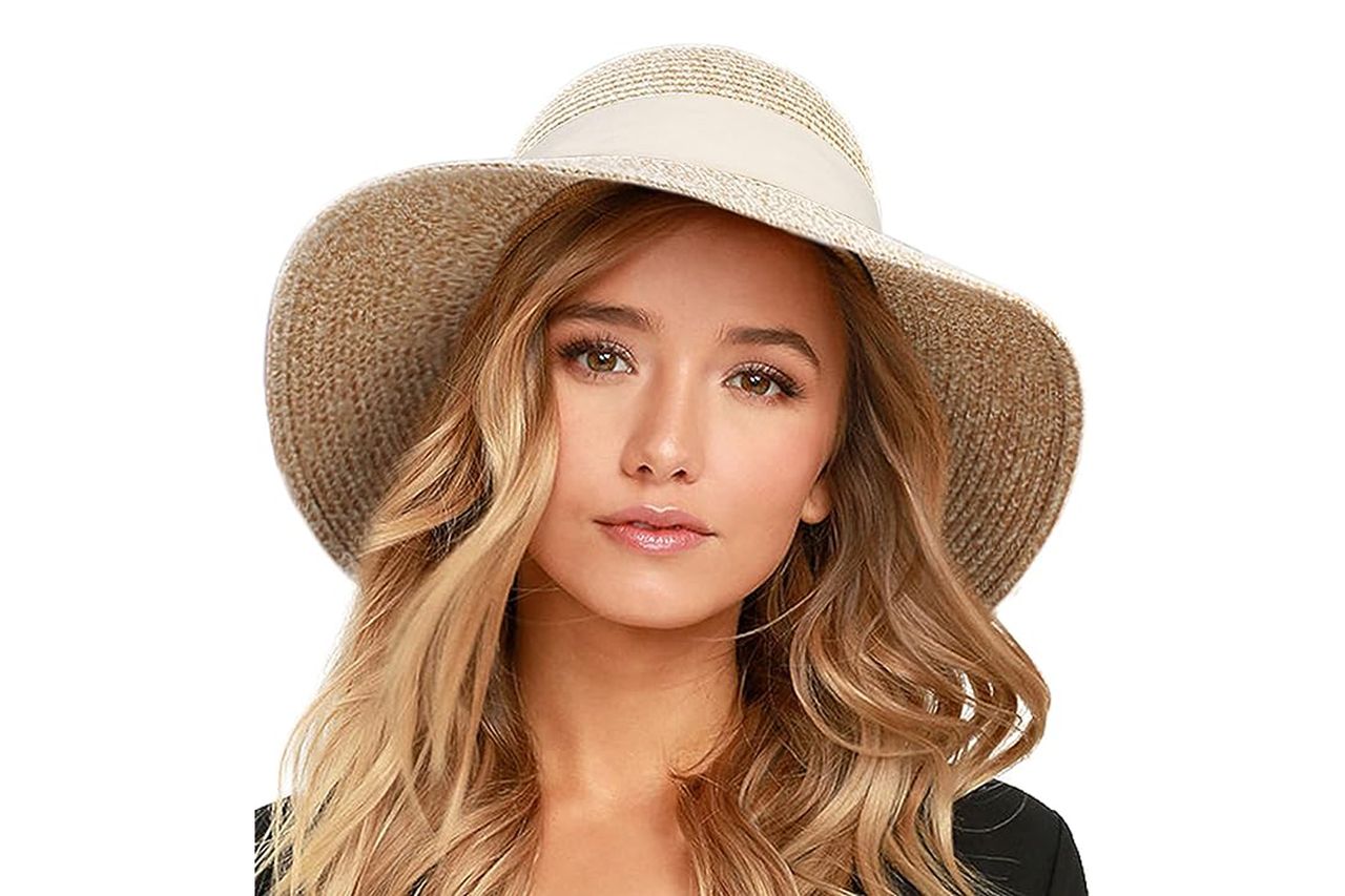 Amazon FURTALK Womens Beach Sun Straw Hat UV UPF50 Travel Foldable Brim Summer UV Hat Credit: Amazon
