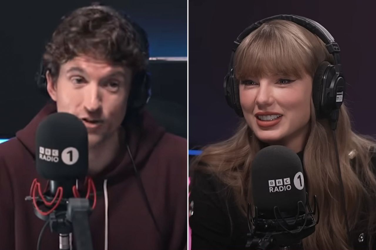 Taylor Swift brings bread & a wedding invite to Greg James | The Life of a Showgirl Interview Greg James and Taylor Swift, October 2025Credit: BBC Radio 1/Youtube (2)