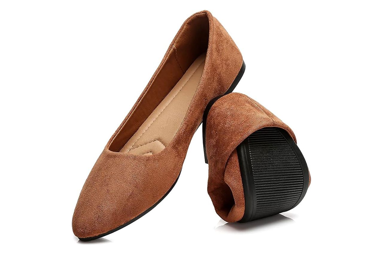 HEAWISH Women’s Black Flats Shoes Comfortable Suede Pointed Toe Slip On Casual Ballet Flats Dress Credit: Amazon
