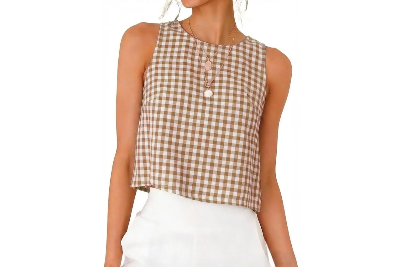 IDEALSANXUN Womens Gingham Crop Tank Tops 2026 Spring Summer Sleeveless Vest Top Credit: Amazon