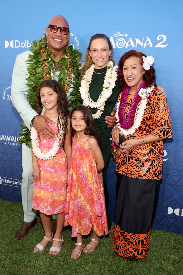 Jasmine Johnson, Dwayne Johnson, Tiana Johnson, Lauren Hashian and Ata Johnson in Kapolei, Hawaii on November 21, 2024.Credit: Kevin Mazur/Getty