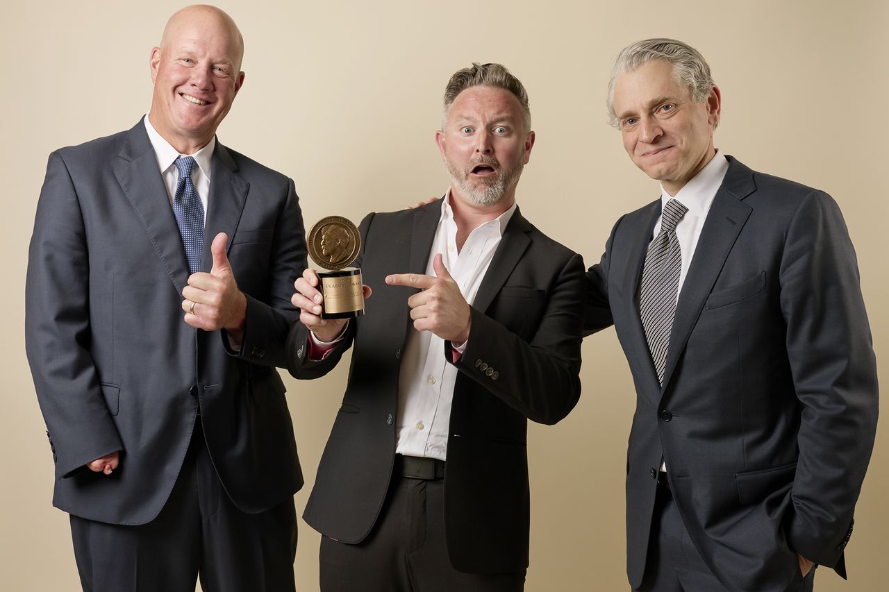 Jim Abbott, Mike Farrell, winner of the Peabody Award for 'Southpaw' The Life and Legacy of Jim Abbott,' and Jeremy Schaap pose for a portrait during the 86th Annual Peabody Awards at Beverly Wilshire, A Four Seasons Hotel on May 31, 2026 in Beverly Hills, California. Jim Abbott with Mike Farrell and Jeremy Schaap at the 2026 Peabody AwardsCredit: Emma McIntyre/Getty