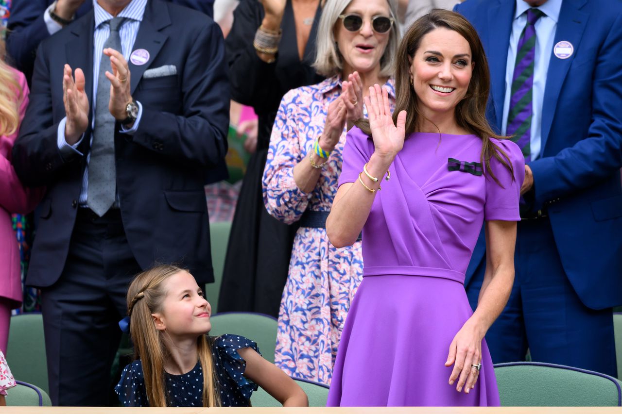Princess Charlotte of Wales and Catherine, Princess of Wales on day fourteen of the Wimbledon Tennis Championships on July 14, 2024 in London, England. Princess Charlotte of Wales and Catherine, Princess of Wales on day fourteen of the Wimbledon Tennis Championships on July 14, 2024 in London, England.Credit: Karwai Tang/WireImage