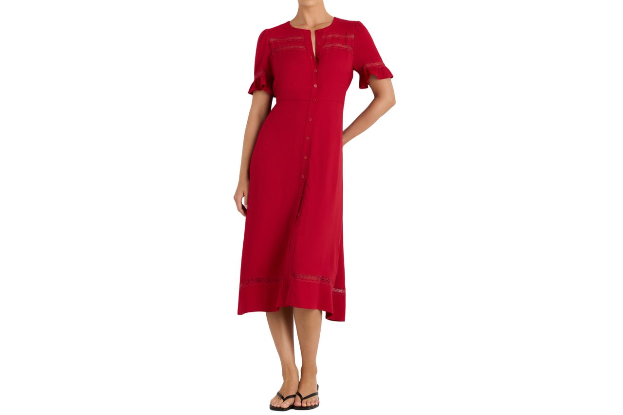 Lightweight Crepe Lace Inset Midi Dress Credit: Quince