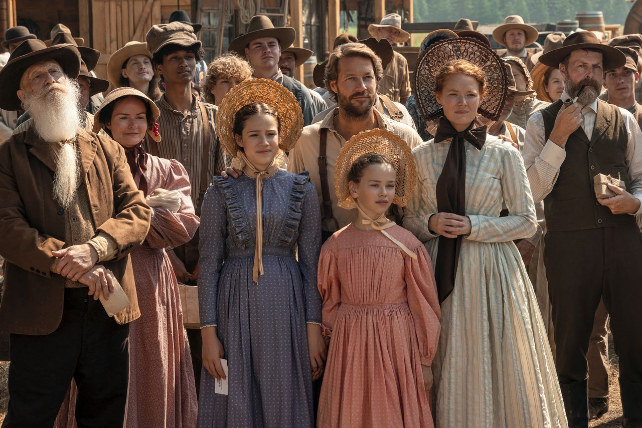 Skywalker Hughes as Mary Ingalls, Luke Bracey as Charles Ingalls, Alice Halsey as Laura Ingalls, Crosby Fitzgerald as Caroline Ingalls in episode 103 of Little House on the Prairie Cast of Netflix’s ‘Little House on the Prairie’Credit: Eric Zachanowich/Netflix