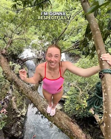 Molly Carlson Molly Carlson standing on the tree branch in Bali.Credit: Molly Carlson