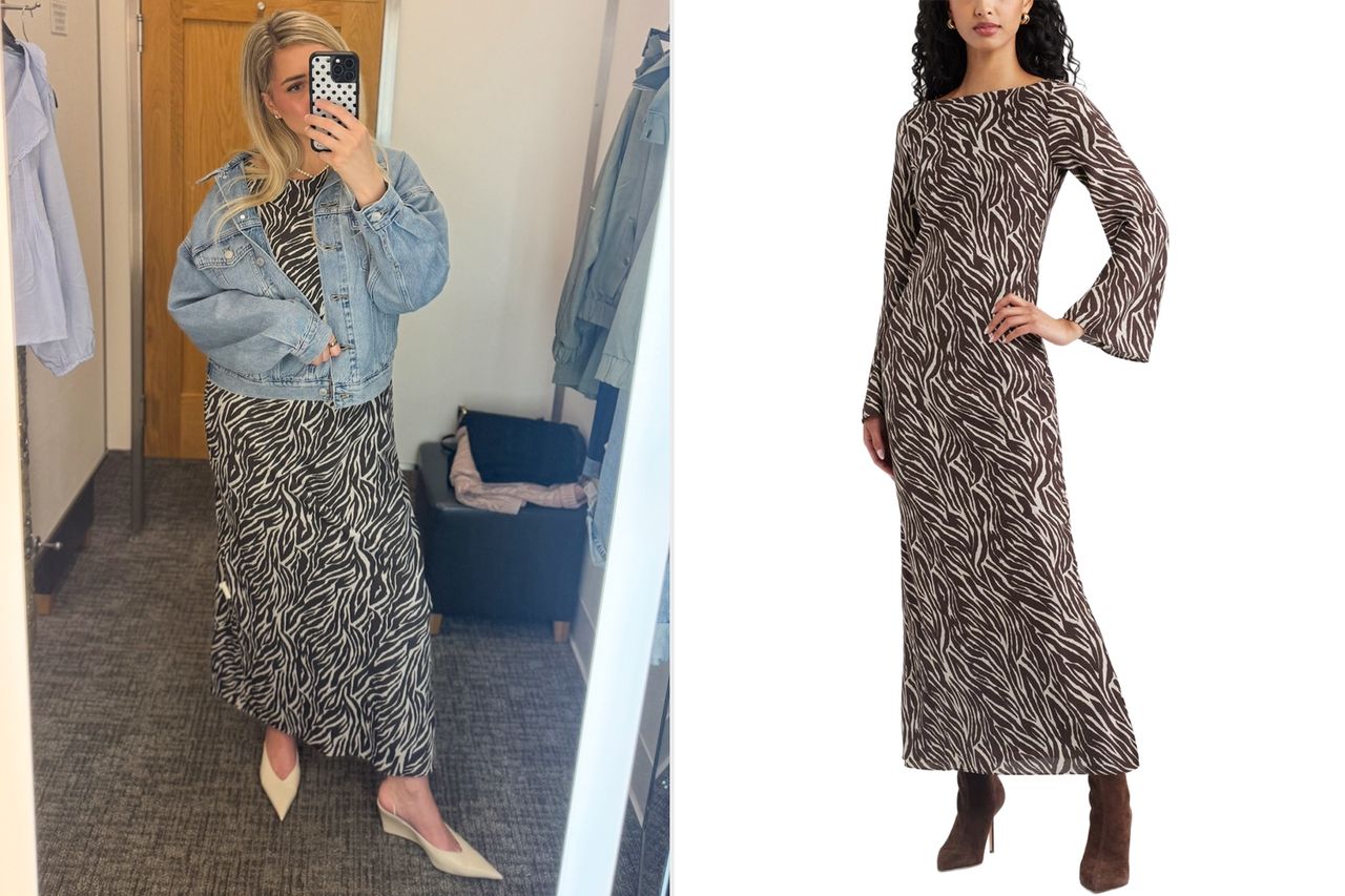 Sidebyside comparison of a person wearing a zebrapatterned dress with a denim jacket and the same dress modeled without accessories Credit: People; Nordstrom