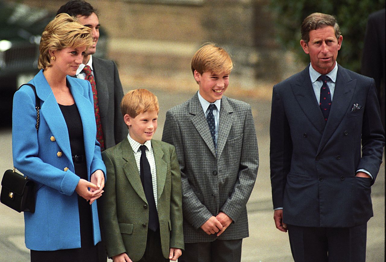 Princess Diana, Prince Harry, Prince William, Prince Charles at Prince William's first day at Eton Credit: Tom Wargacki/WireImage