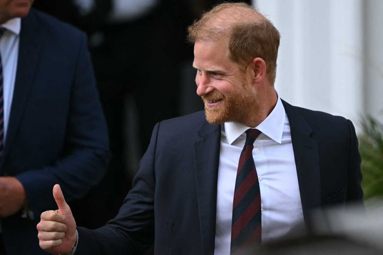 Britain's Prince Harry, Duke of Sussex, reacts as he leaves Chatham House in central London on July 7, 2026 Prince Harry in London on July 7, 2026Credit: JUSTIN TALLIS / AFP via Getty