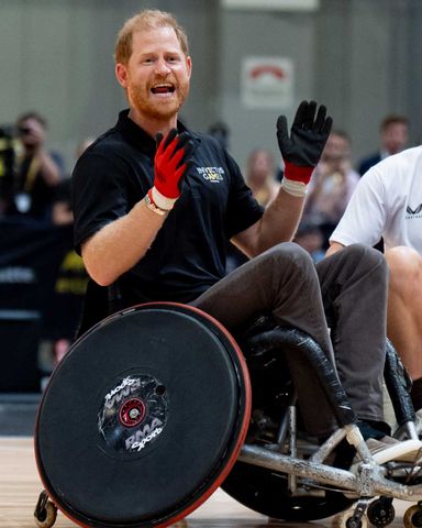 Prince Harry, Duke of Sussex, reacts as he takes part in a game of Wheelchair Rugby during the Invictus Prince Harry at an Invictus Games event in Birmingham on July 10, 2026Credit: Aaron Chown - Pool/Getty