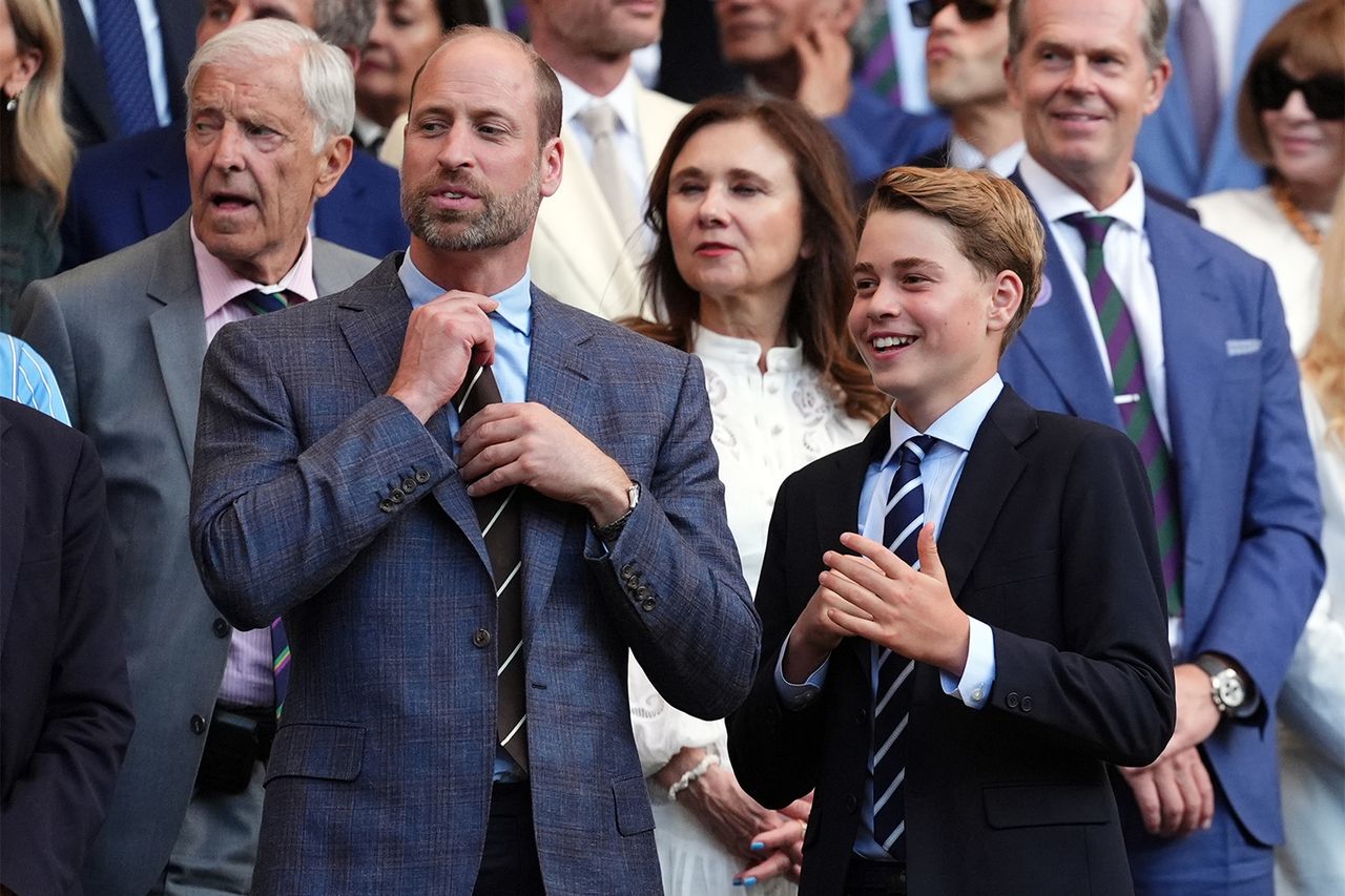 The Prince of Wales with Prince George in the royal box on day fourteen of the 2026 Wimbledon Championships at the All England Lawn Tennis and Croquet Club, London. Picture date: Sunday July 12, 2026. Prince William and Prince George at Wimbledon on July 12, 2026Credit: Mike Egerton/PA Images/Getty