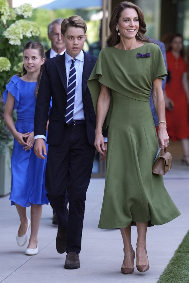 Britain's Catherine, Princess of Wales (R), Britain's Prince George of Wales (C) and Britain's Princess Charlotte of Wales Princess Charlotte, Prince George and Kate Middleton attend the men’s singles final at the 2026 Wimbledon Championships on July 12, 2026Credit: Andrew Matthews / POOL / AFP via Getty