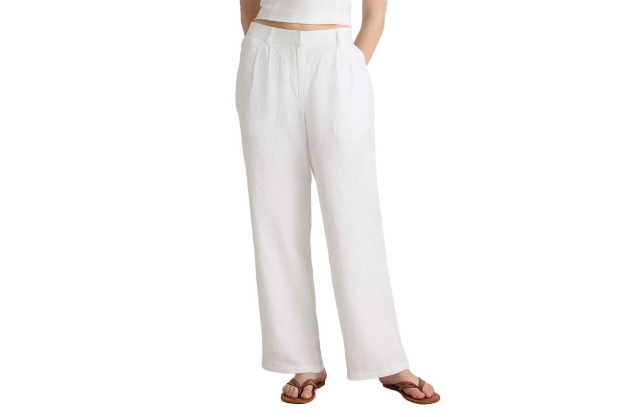 Quince 100% European Linen Pleated Trouser White Credit: Quince