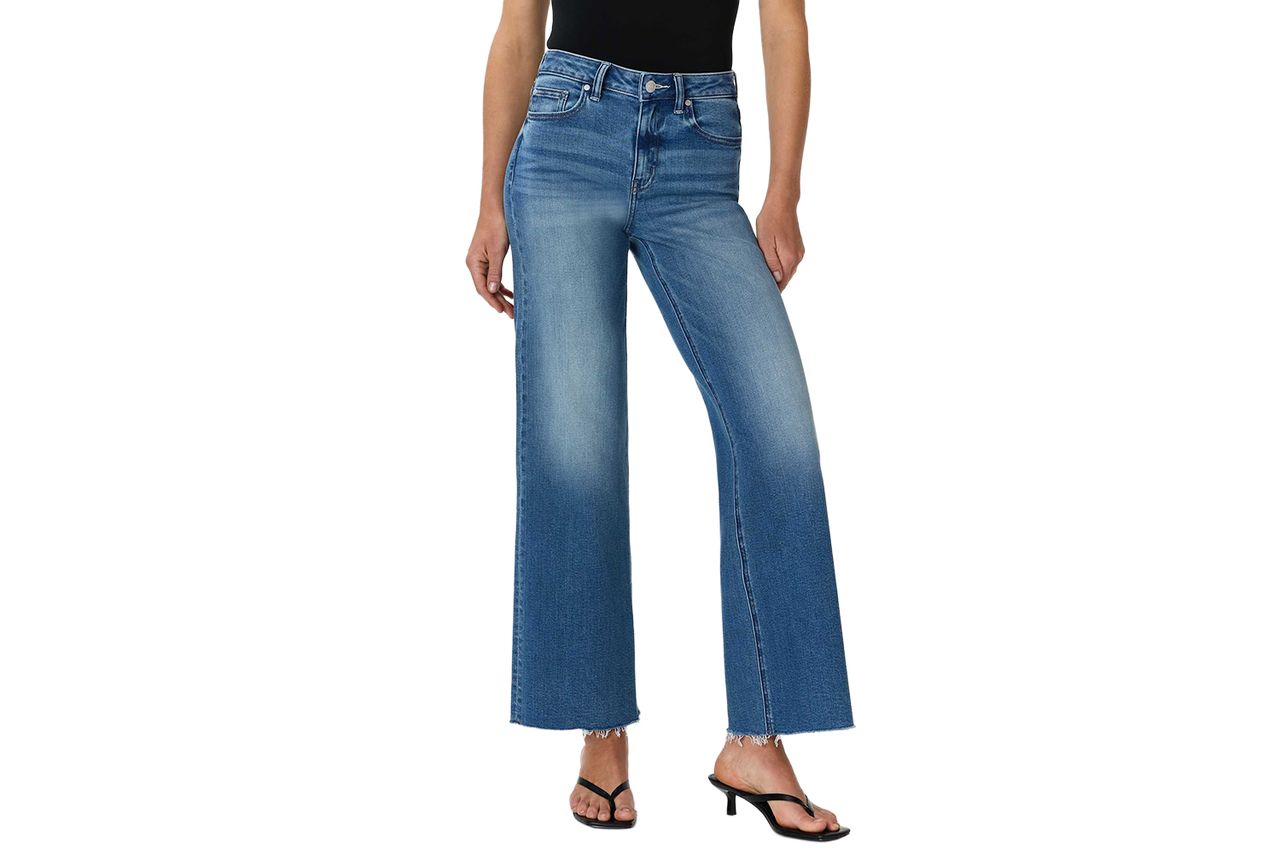 Bella Stretch Wide Leg Jeans Twilight Blue Fray Credit: Quince