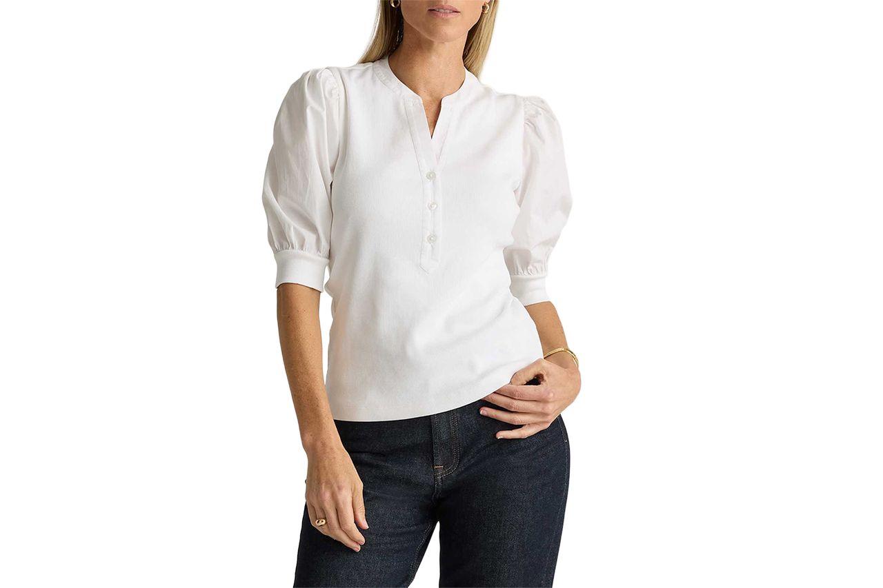 Cotton Mixed Media Puff Sleeve Top Credit: Quince