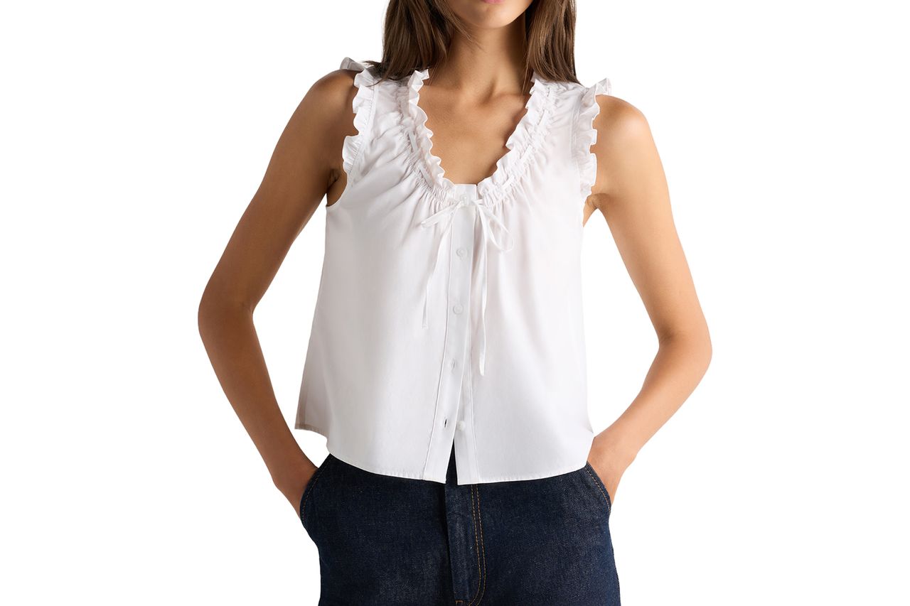 Quince Cotton Viscose Voile Ruffle Trim Tank Credit: Quince