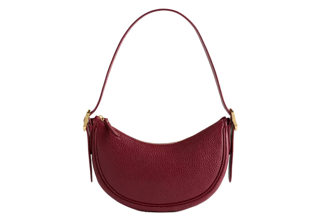 Italian Leather Mini Crescent Shoulder Bag Credit: Quince