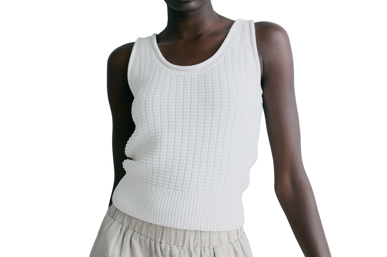 Quince Organic Cotton Waffle Cropped Sweater Tank Credit: Quince