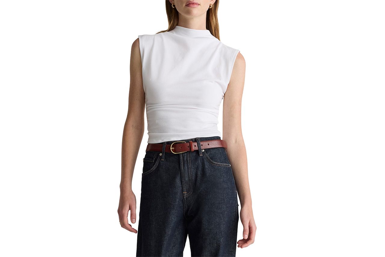 Stretch Cotton Jersey Sleeveless Mock Neck Top Credit: Quince