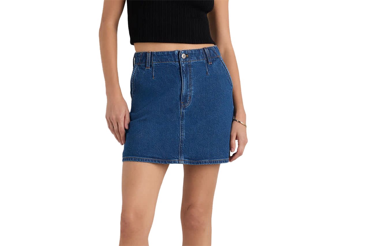 Stretch Denim Mini Skirt Obsidian Blue Credit: Quince