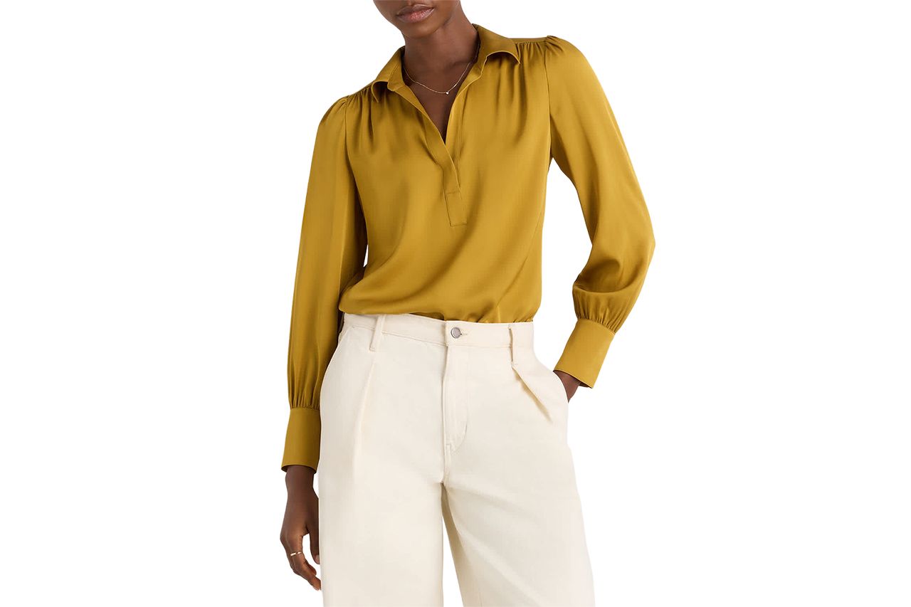 Washable Stretch Silk Split Neck Blouse Credit: Quince