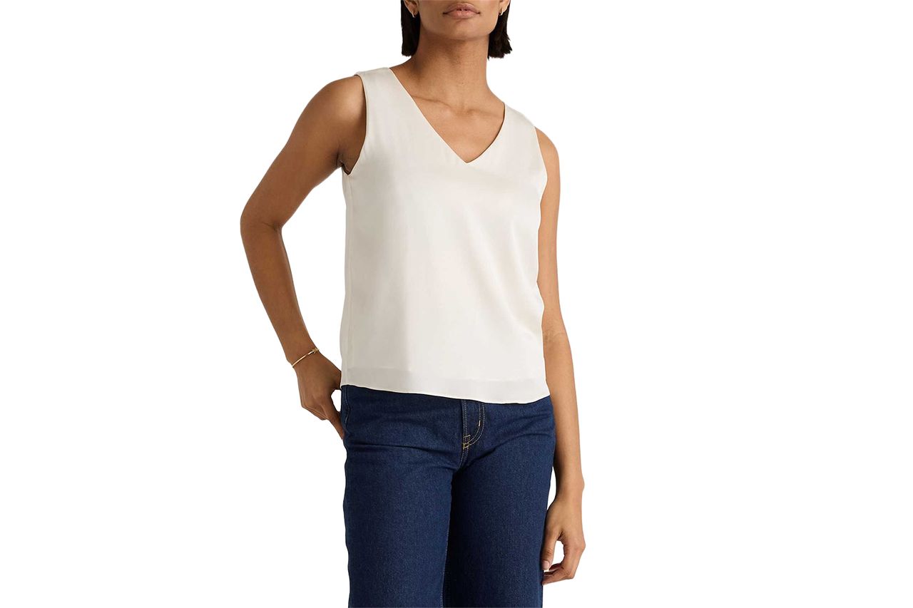 Washable Stretch Silk Tank Ivory Credit: Quince