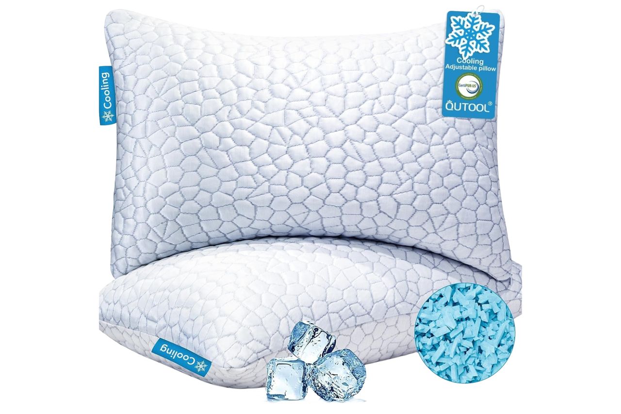 QUTOOL Cooling Pillow for Sleeping, CertiPUR-US Shredded Memory Foam Queen Pillows Set of 2, Cool Pillow for Hot Sleepers Adjustable Firm Pillow for Side, Back, Stomach Sleepers Soft Yet Support,White Credit: Amazon