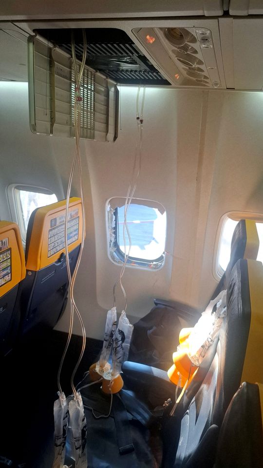 An image of the broken window inside the Ryanair planeCredit: Despoina Papapavlou via REUTERS