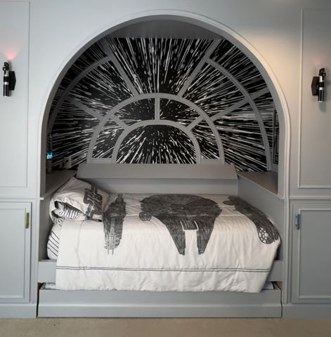 Mathis also created a Millenium Falcon-themed bed nook for her other son.Credit: Sara Mathis