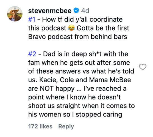 Steven McBee Jr. Comment, Roxanne & Shantel, Podcast, Instagram Steven McBee Jr’s Instagram commentCredit: Roxanne & Shantel Podcast/Instagram