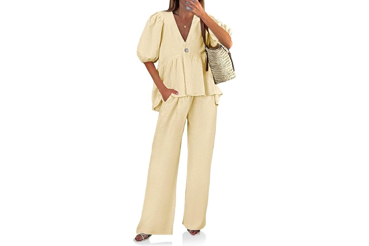 tankaneo womens 2 piece linen sets Credit: Amazon