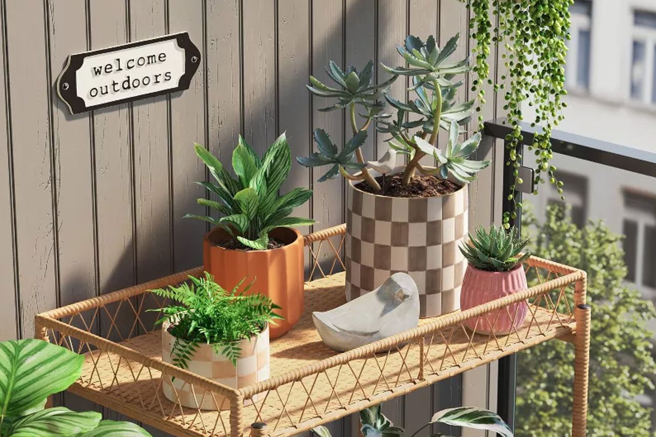 Checker Stoneware Indoor Outdoor Planter Pot Brown Credit: Target