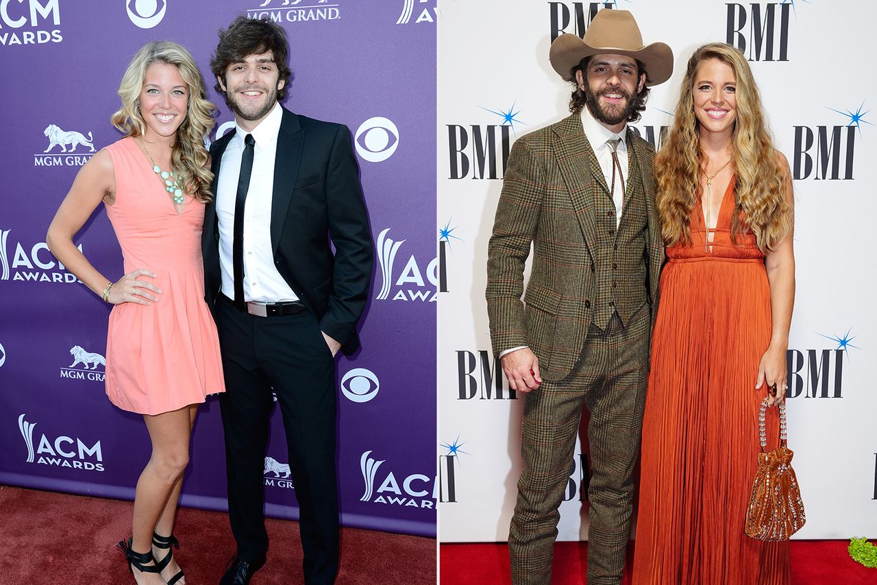 Thomas Rhett and Lauren Akins on April 7, 2013 in Las Vegas, Nevada; Thomas Rhett and Lauren Akins on November 19, 2024 in Nashville, Tennessee.Credit: Frazer Harrison/ACMA2013/Getty; Erika Goldring/Getty