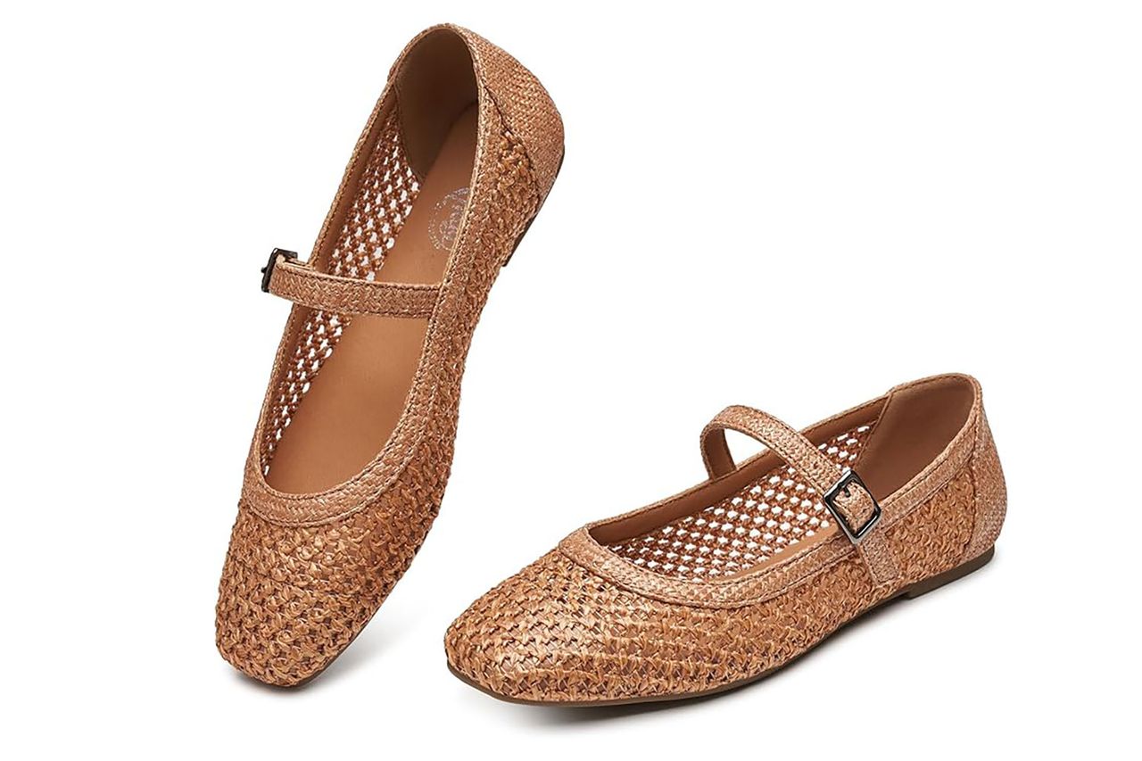 Trary Mary Jane Shoes Women Woven Flats for Women Dressy Ballet Flats Squared Toe Mary Jane Flats Shoes Credit: Amazon