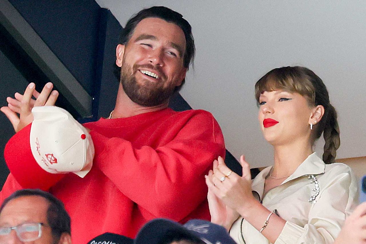 Travis Kelce and Taylor Swift react as the Edmonton Oilers and the Florida Panthers play during the first period in Game Four of the 2025 Stanley Cup Final at Amerant Bank Arena on June 12, 2025 in Sunrise, Florida. Taylor Swift and Travis KelceCredit: Bruce Bennett/Getty