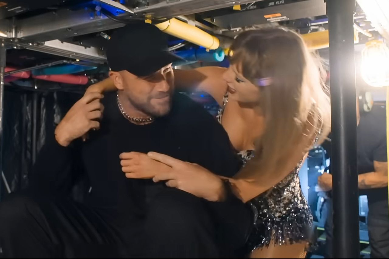 Travis Kelce and Taylor Swift in Taylor Swift | The End of an Era.Credit: Disney+