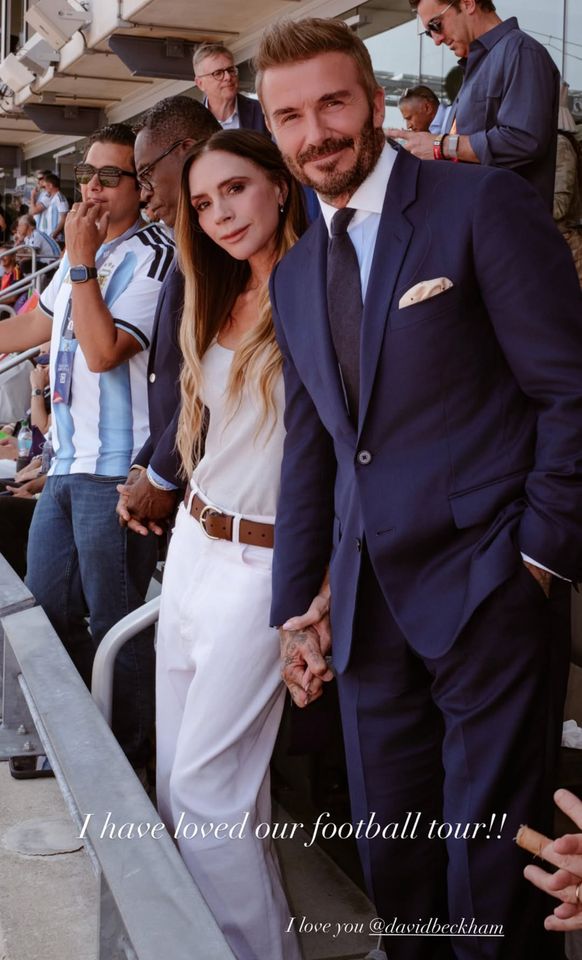 Victoria Beckham Shares Snaps with Sons Cruz and Romeo and Girlfriends at World Cup Final After Skipping Mel C's Wedding Victoria and David Beckham at the World Cup Final in New Jersey on July 19Credit: Victoria Beckham/Instagram