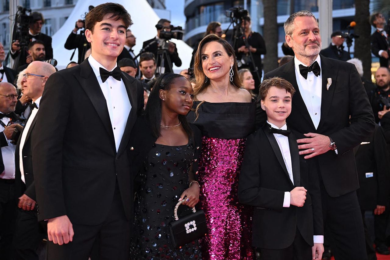 Miklos Friedrich Hermann, Amaya Josephine Hermann, US director Mariska Hargitay, Andrew Nicolas Hermann and Peter Hermann arrive for the screening of the film August Hermann, Amaya Hermann, Mariska Hargitay, Andrew Hermann and Peter HermannCredit: BERTRAND GUAY/AFP via Getty
