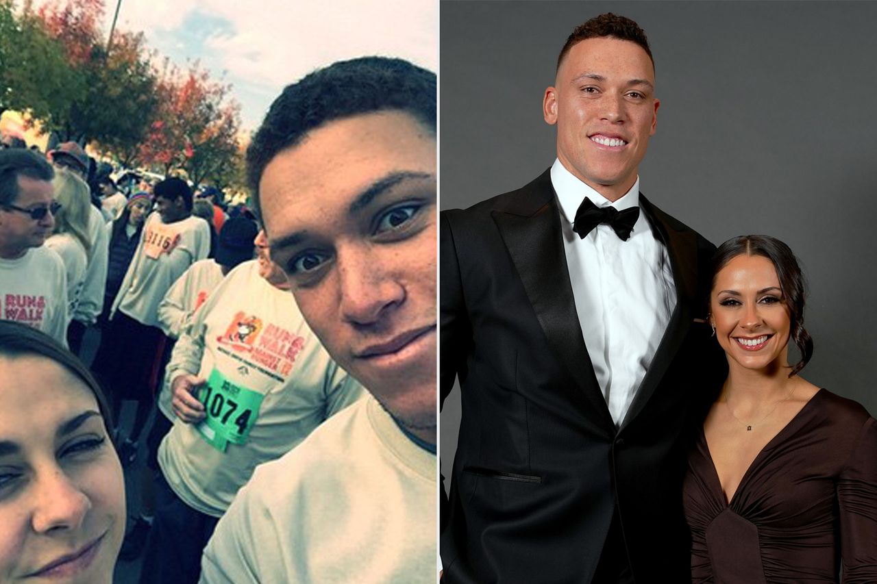 From left: Aaron Judge and Samantha Bracksieck; Aaron Judge and Samantha Bracksieck pose together during the BBWAA Awards Dinner at New York Hilton Midtown in N.Y.C. on Jan. 28, 2023Credit: Aaron Judge/ Instagram; Mary DeCicco/MLB Photos via Getty