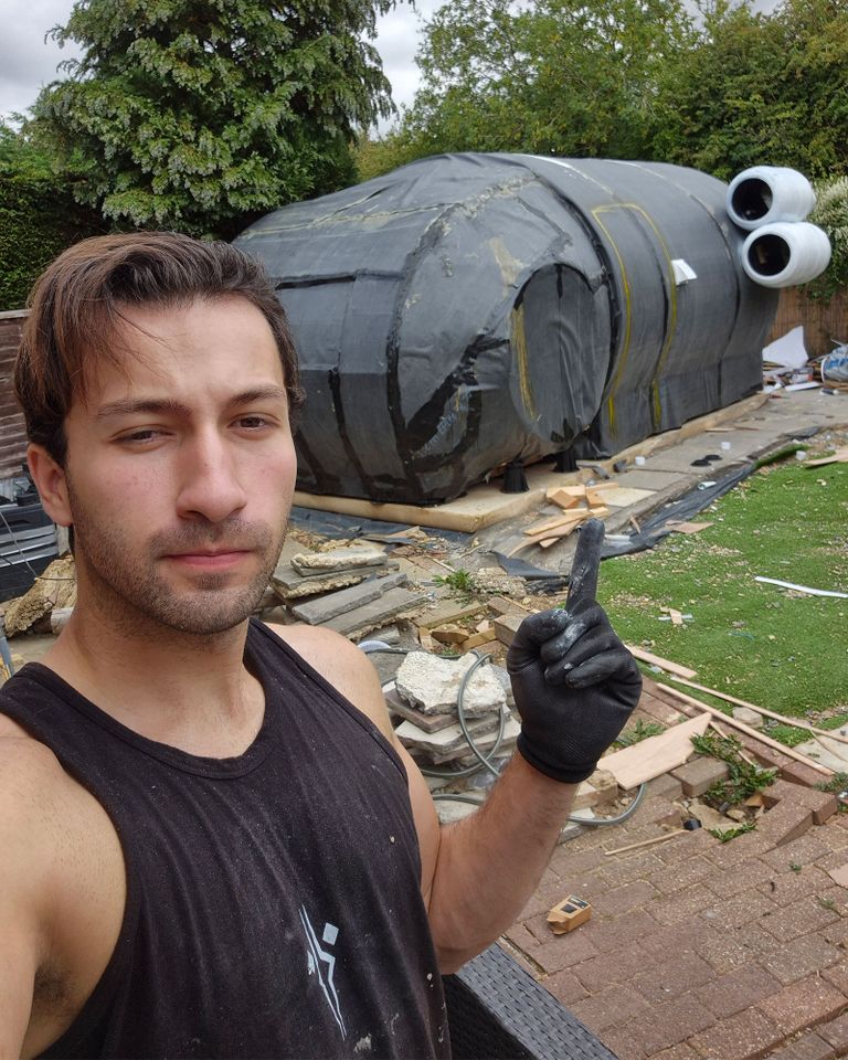 Chester Walsh builds starwars spaceship in backyard Chester Walsh with the spaceship.Credit: Chester Walsh