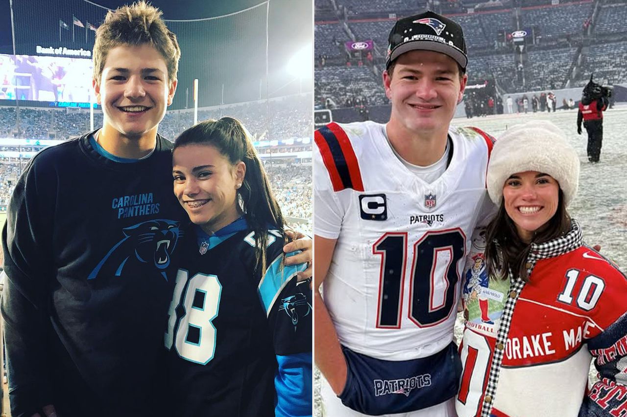 From left: Drake Maye and Ann Michael Maye in a photo shared on Instagram on Nov. 17, 2016; Drake Maye and Ann Michael Maye pose for a photo following the AFC Championship Playoff game against the Denver Broncos at Empower Field at Mile High in Denver on Jan. 25, 2026Credit: Ann Michael Maye/Instagram