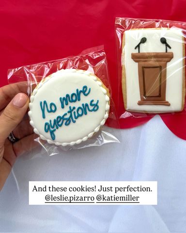 Karoline Leavitt celebrating her departure with ‘No More Questions’ cookies at Karoline Leavitt’s goodbye celebrationCredit: Karoline Leavitt/Instagram