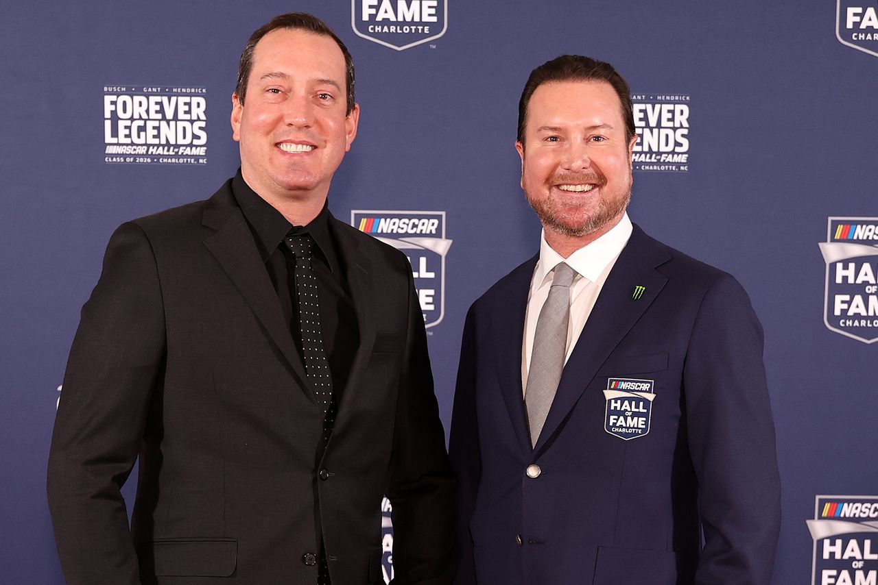 NASCAR Cup Series driver, Kyle Busch (L) and and brother, 2026 NASCAR Hall of Fame inductee Kurt Busch pose for photos on the red carpet prior to the NASCAR Hall of Fame Induction Ceremony at Charlotte Convention Center on January 23, 2026 Kyle Busch and Kurt Busch at the NASCAR Hall of Fame Induction Ceremony in January 2026Credit: David Jensen/Getty