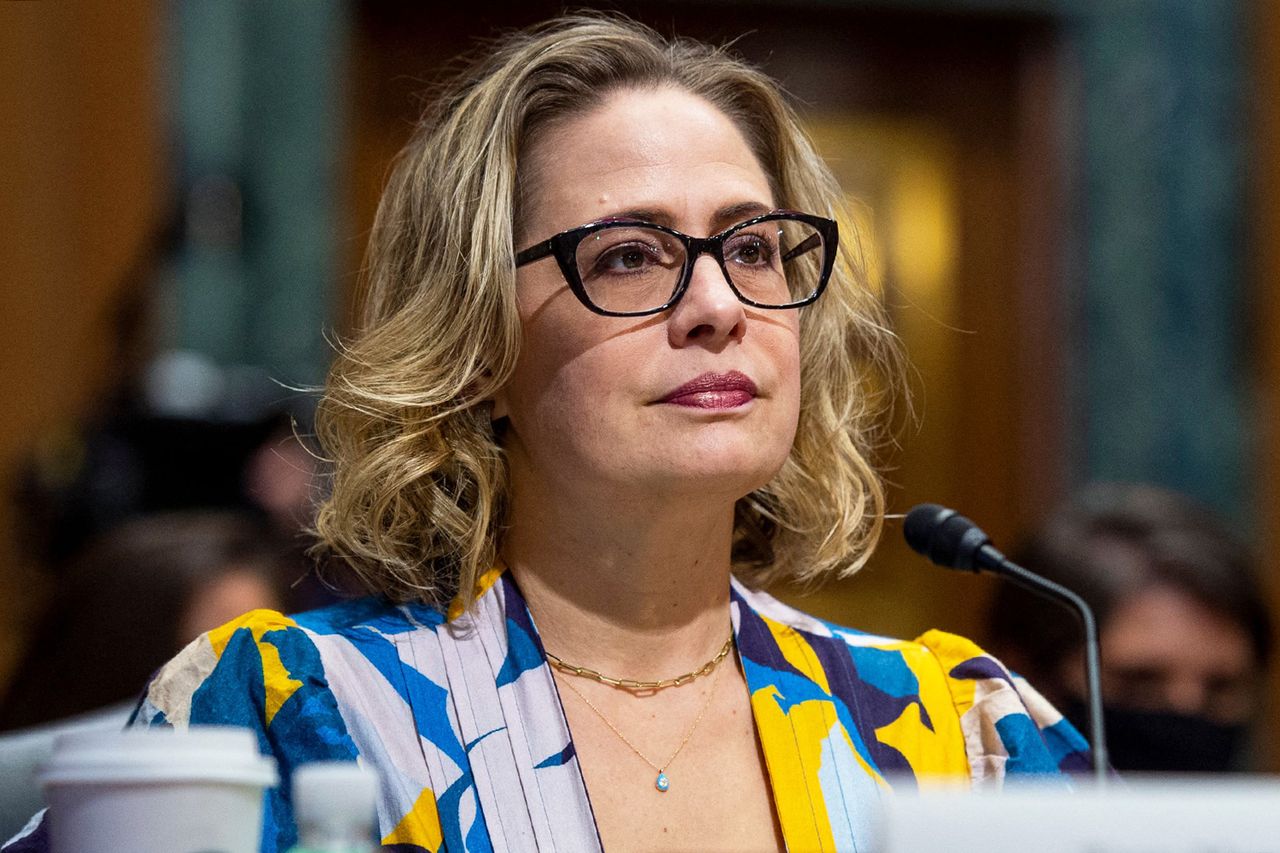 US Senator Kyrsten Sinema speaks during the Senate Finance Committee hearing on October 19, 2021 in Washington, DC. Kyrsten Sinema speaks during a Senate Finance Committee hearing on Oct. 19, 2021Credit: ROD LAMKEY/POOL/AFP via Getty