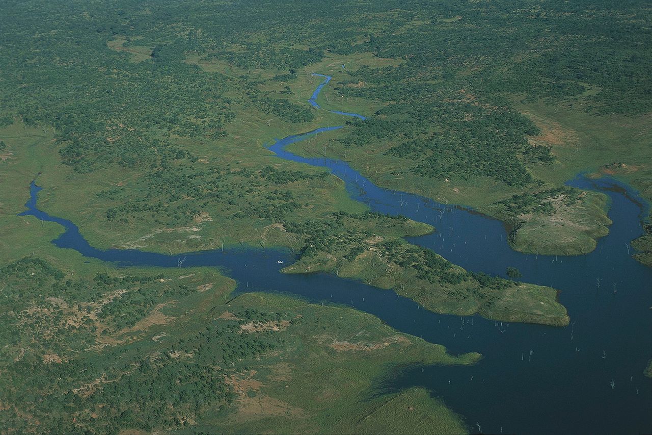 Aerial view of Lake Kariba in Zimbabwe with a winding waterway through surrounding green vegetation Aerial view of Lake Kariba (stock image)Credit: De Agostini/Getty