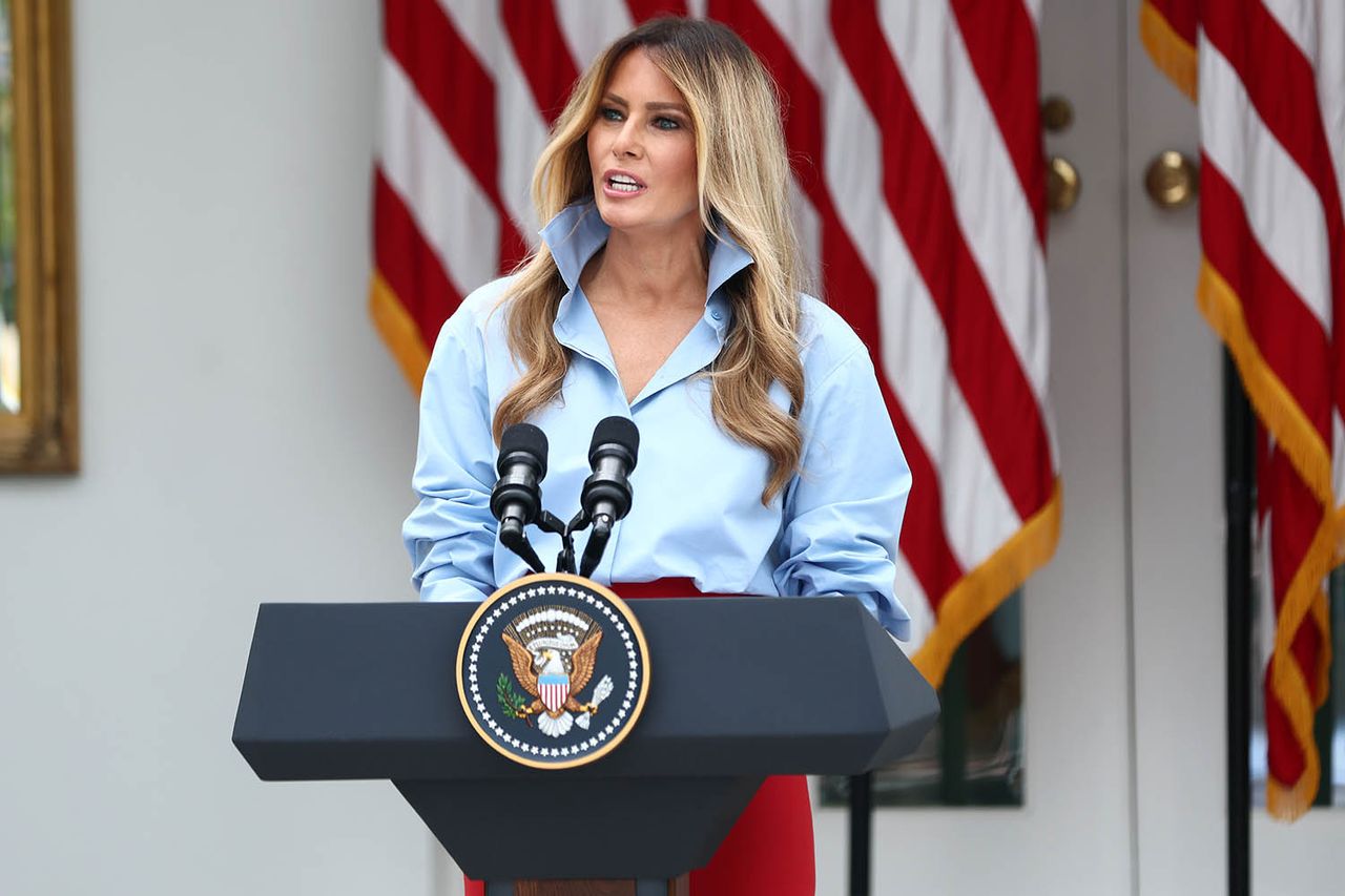 First lady Melania Trump speaks during an event announcing the expansion of a foster care initiative in the Rose Garden of the White House on August 20, 2026 in Washington, DC. Melania Trump speaking at the White House Rose Garden in Washington, D.C., on Aug. 20, 2026Credit: Finn Gomez/Getty