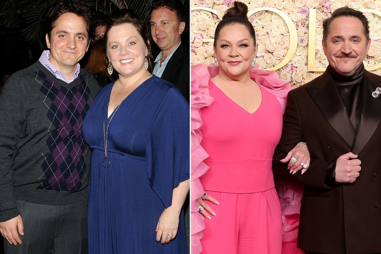From left: Ben Falcone and Melissa McCarthy attend the first annual Picture Me Happy Fun-raiser at Vernare in West Hollywood, Calif., on May 6, 2008; Melissa McCarthy and Ben Falcone attend the 82nd Golden Globe Awards at the Beverly Hilton in Beverly Hills, Calif., on Jan. 5, 2025Credit: John M. Heller/Getty; Amy Sussman/Getty