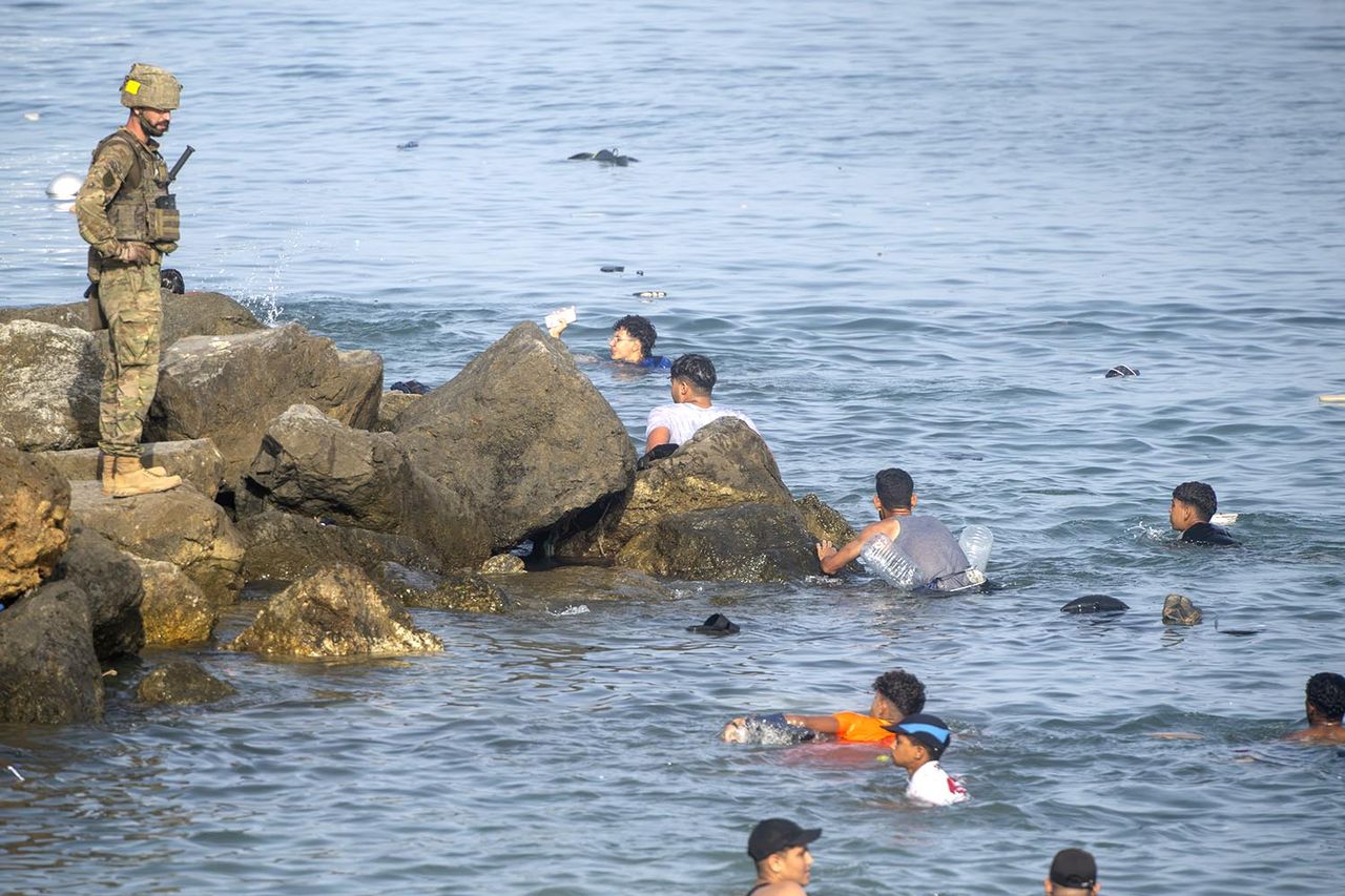 Spanish security forces take measures as migrants arrive on the shore of Ceuta on July 31, 2026Credit: Marcos Moreno/Anadolu via Getty